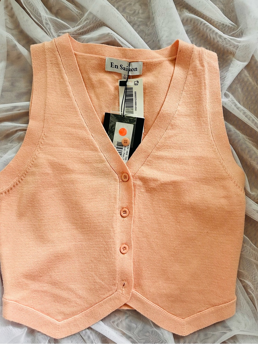 En Saison Peach Button-Front Knit Crop Vest